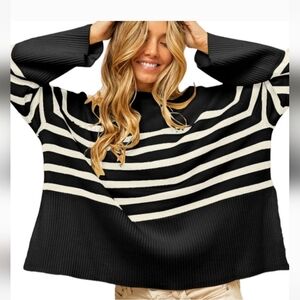 Womens black striped ribbed oversized  sweater